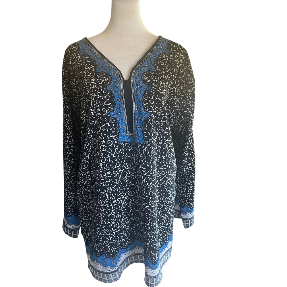 Maple Women Boho Paisley Split Neck Kurti Tunic Top XL Dashiki Festival Flowy‎